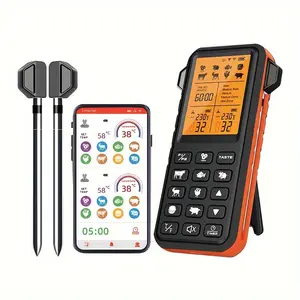 2pcs, Smart Wireless Meat Thermometer With 2 Probes, 165ft Wireless Range Cooking Thermometer With Ultra-Thin Probe, Perfect For BBQ, Sous Vide, Oven, Smoker, Stove & Rotisserie, Kitchen Gadgets, Cheap Items Metal Stainless Steel Utensils