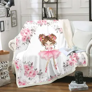 Ballet Theme Decorative Throw Blanket,Pink,Microfiber,Modern,3D Printed Design,Ballet Dancer,Kids & Adults