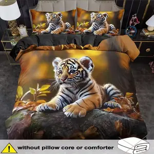 Tiger Animal Print Bedding Set, Soft and Comfortable, Ideal Bedroom Decoration, 3-Piece Set, Perfect for Home Use