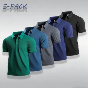 Men’s 5-Pack Polo Shirts - Breathable, Sweat-Proof, Front-Placket, Moisture-Wicking, Classic Fit for Work and Everyday Wear, Polo Shirt, Breathable Polo Shirts Compression Tops