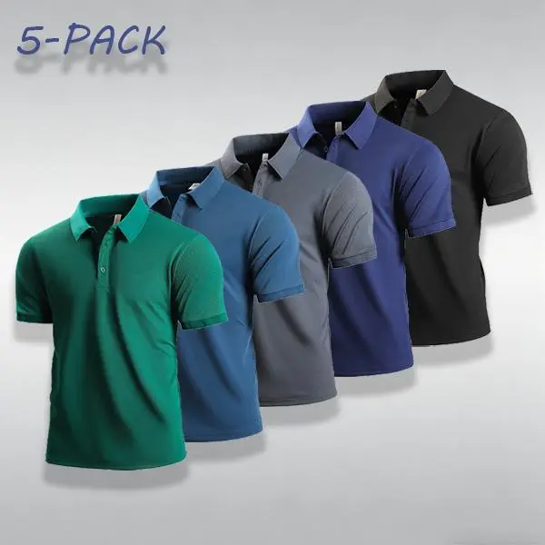 Men’s 5-Pack Polo Shirts - Breathable, Sweat-Proof, Front-Placket, Moisture-Wicking, Classic Fit for Work and Everyday Wear, Polo Shirt, Breathable Polo Shirts Compression Tops