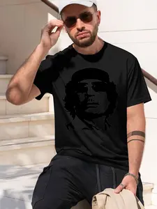 Human Behavior head silhouette Muammar Gaddafi 2026 new model Black/White Tee Stylish & Comfortable Loose Crew Neck Short Sleeve T-shirts Versatile On Trend Eye Catching Printed Graphic Casual Tee f