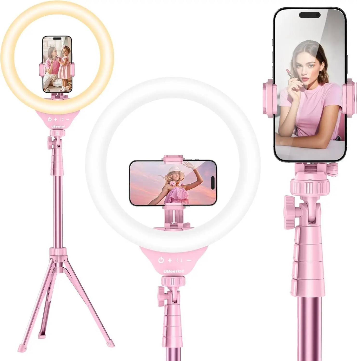 '' Selfie Ring Light with 62’’ Tripod Stand for Video Recording, Live Streaming(YouTube, Instagram, TIK Tok), Compatible with Phones, Cameras and Webcams Pink