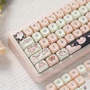PBT Keycaps 132 Keys Dye-Sublimation Kawaii Pink MOA Profile Custom Cute Keycaps Set Compatible with Cherry Gateron Kailh MX Switches for All Mechanical Keyboards