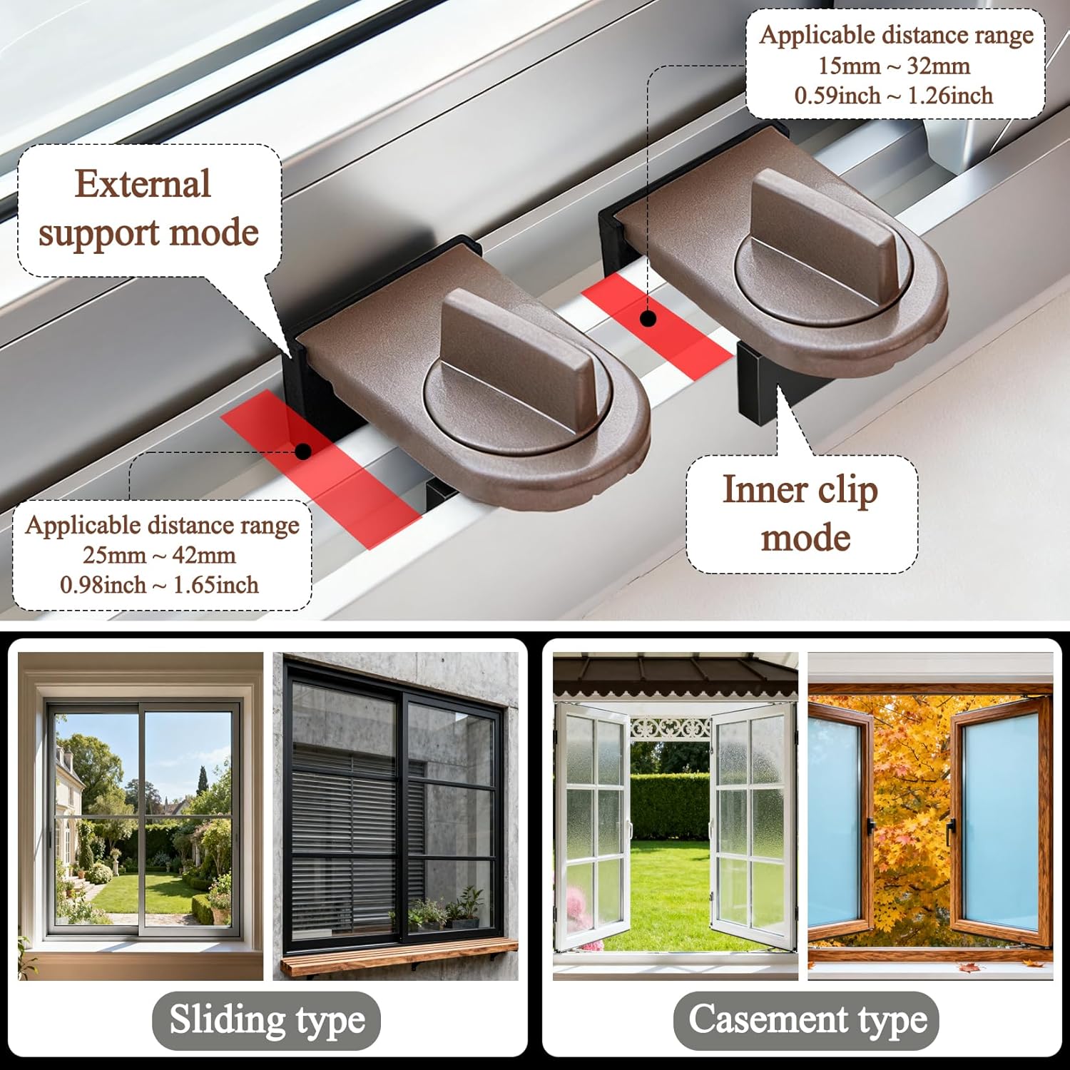 4 Pack Adjustable Sliding Window Locks Window Wedge Window Stop for Home Office and Car