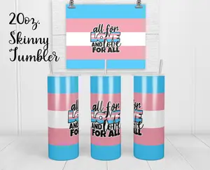LGBTQ Trans Flag 20oz Skinny Tumbler | with Lid and Straw | Holographic Gift Box | Stocking Stuffer | Secret Santa Gift | White Elephant Gift Exchange Bottle Drinkware