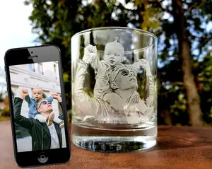 Etched Picture Rocks Glass, Father's day, Dad gifts, Personalized Whiskey Glass, Personalized Glassware, Custom Portrait, Unique Dad Gifts