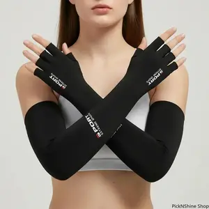 Unisex Half-Finger Ice Silk Arm Sleeves, 1 Pair Sunproof Breathable Arm Covers for Summer Outdoor Cycling