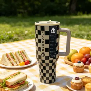 HydroJug Traveler 40 oz Vacuum-Insulated Tumbler, Black and White Checkerboard Pattern, Portable Kitchenware Drinkware for Camping, Gym, Ideal Birthday Gift