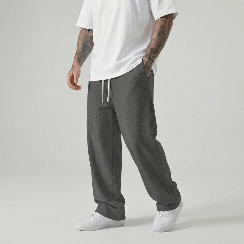 Men's Casual Jogger Pants - Straight-leg loose fit, elastic waistband with drawstring, side pockets, all-season comfort, athletic style long pants, knit fabric, durable material