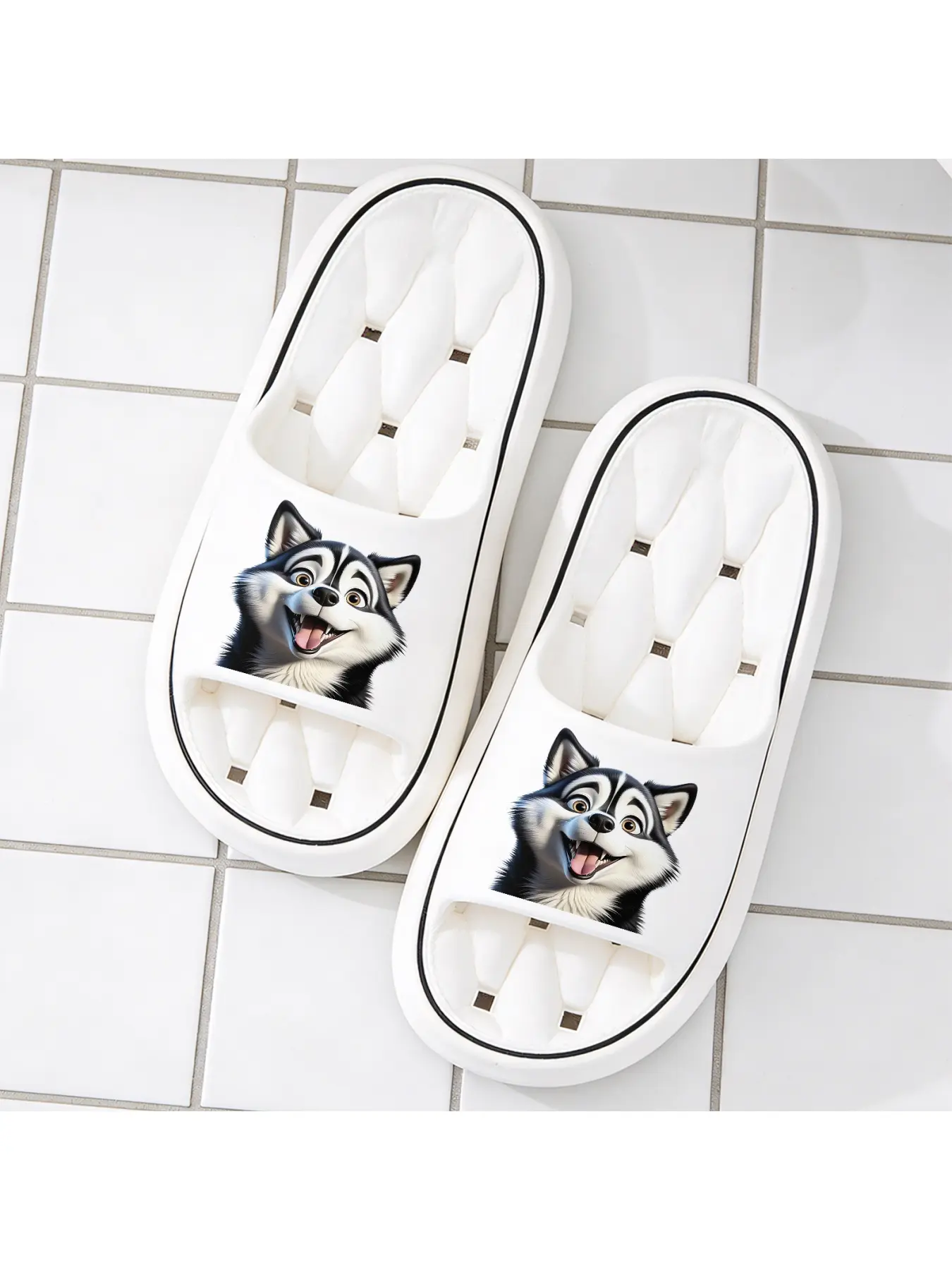 Funny Husky Print Slippers Unisex, Soft Sole Non-slip Slides for Indoor and Outdoor Wear, Cute Pet Style Closed Toe Slippers Suitable for All Seasons, Casual Shower Slippers for Bathroom, Comforta