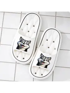 Funny Husky Print Slippers Unisex, Soft Sole Non-slip Slides for Indoor and Outdoor Wear, Cute Pet Style Closed Toe Slippers Suitable for All Seasons, Casual Shower Slippers for Bathroom, Comforta