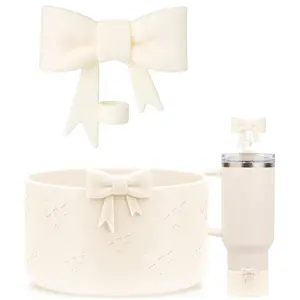 Modern Bow Decor Silicone Straw Cover & Cup Sleeve, 2 Counts/set Cute Straw Cover & Cup Sleeve, Drinkware Accessories for Tumbler