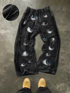 Men's Casual Loose Cotton Sports Pants, Graphic Print, Drawstring Waist, Ankle Length, Street Style, All Seasons, Perfect for Gifts