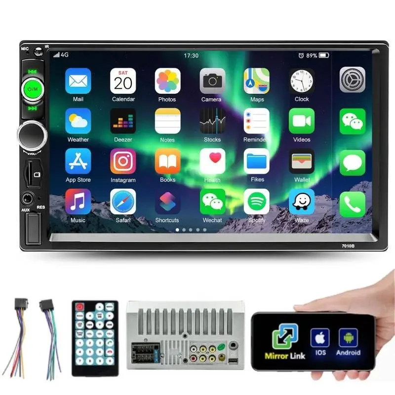 7" 2din Car Stereo with Touchscreen, Mirror Link, Wireless Bluetooth-compatible, Hands-Free Calling, Fast Charger, Universal Fit for Cars, Vans, Rvs, Trucks, Buses