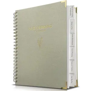 Wedding Planner Book and Organizer for Bride - Elegant Linen Cover Wedding Planning Binder with Checklists,Pockets & Calendars, Engagement Gifts for Couples(Sage)