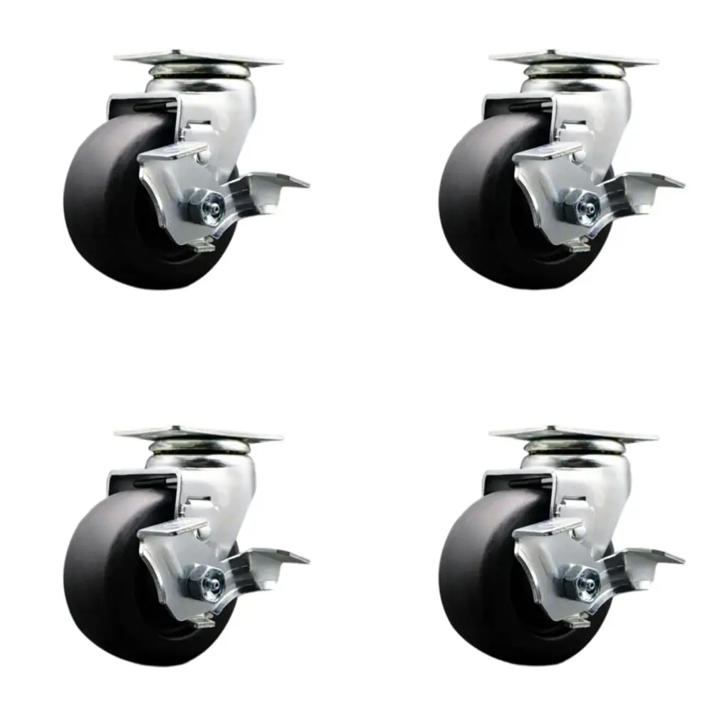 Service Caster TOOL-SCC-20S420-POR-TLB-4 Tool Box Caster Wheel Set - 4 in. Flat Free, Easy Rolling Polyolefin Wheels - Industrial Grade - 4 Swivel Casters with Top Lock Brakes