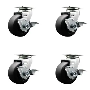 Service Caster TOOL-SCC-20S420-POB-TLB-4 Tool Box Caster Wheel Set - 4 in. Flat Free, Zero Maintenance Polyolefin Wheels - Industrial Grade - 4 Swivel Casters with Top Lock Brakes