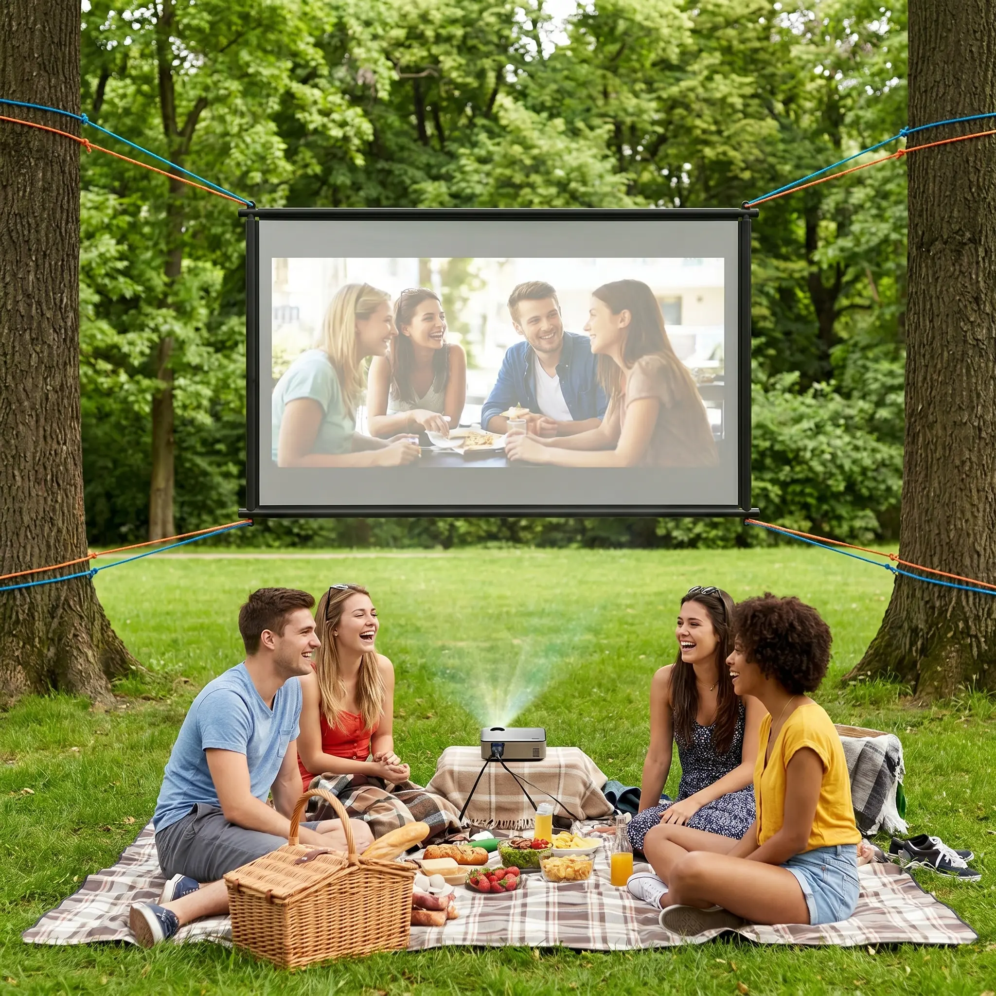 Durable Metal Adjustable Projector Frame Screen - No-Drill, Wrinkle-Free, Anti-Glare, Easy-to-Install, Portable, Audio-Compatible, Velcro, Seamless Stickers for Renters’ Home Theater, Backyard Movie Nights with Modular Assembly Design