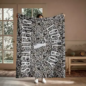 Camo Flannel Blanket, Local Boy Outfitters Black Gray Hunting Soft Throw, Cozy For Sofa Bed, Gift For Him Hunting Friend, Outdoor Man Cave Decor