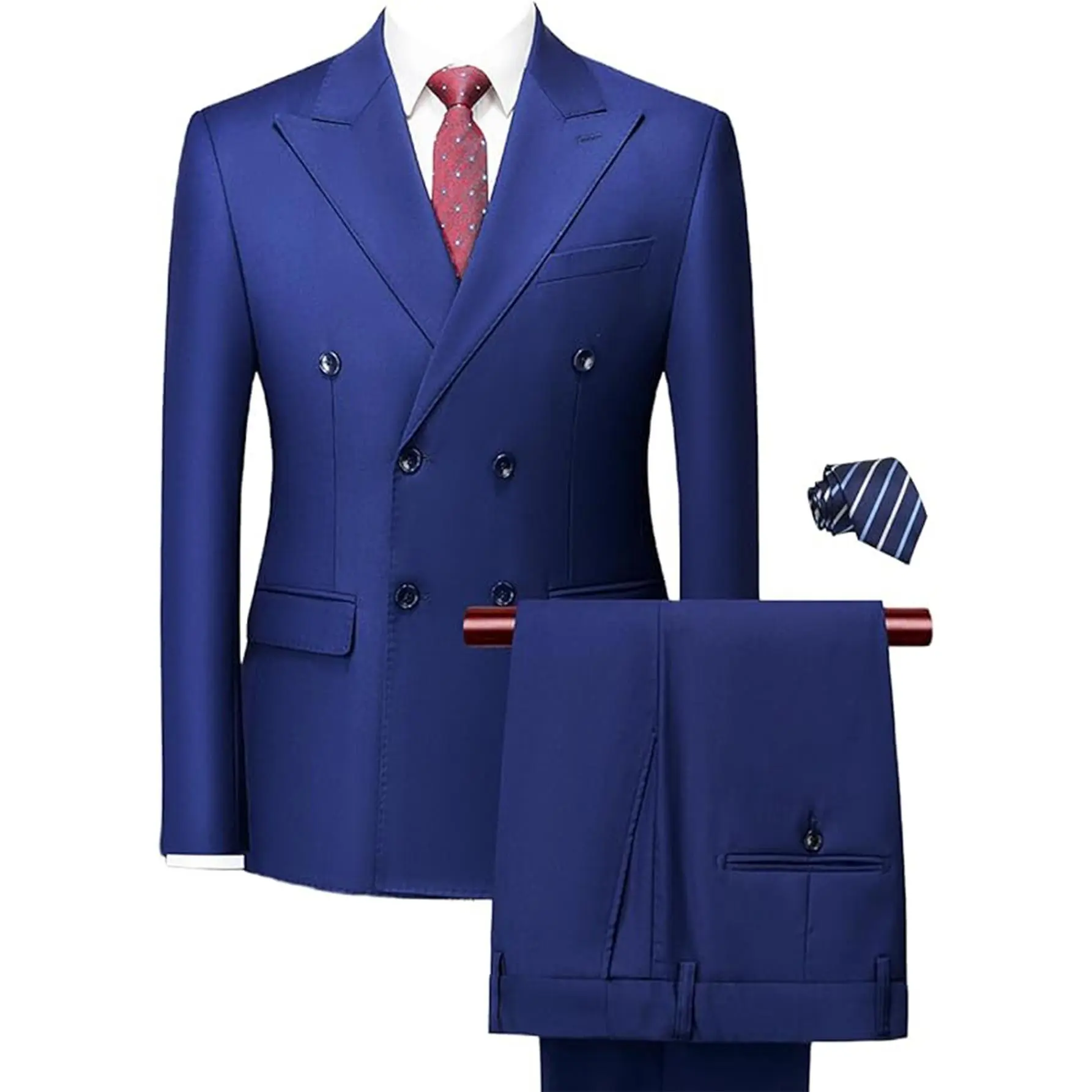 Men's 2-Piece Suit Set, Slim Fit Solid Double Breasted Tuxedo with Button Closure and Coordinating Tie for Formal Wedding & Party Events, Blazer, Long Sleeve, Aesthetic, Fancy, Elegant, Fashion, Stylish, Formal Wear, Menswear, Classic, Pants, Clothes