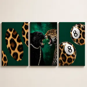 3-Piece Wood Framed Leopard Canvas Wall Art Set, Modern Jungle Animal Print Hanging Home Decor for Living Room, Bedroom