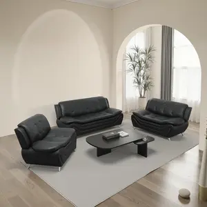 Leather Sofa Set for Living Room 3 Piece Living Room Furniture Set Modern Couch Set with 3-Seater Sofa, Loveseat and Armchair Black
