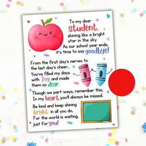 Teacher Appreciation Card, Creative Gift for Teacher Festival, Cute Apple Crayon Illustration, Warm Farewell Message, End-Of-Term Memory Card