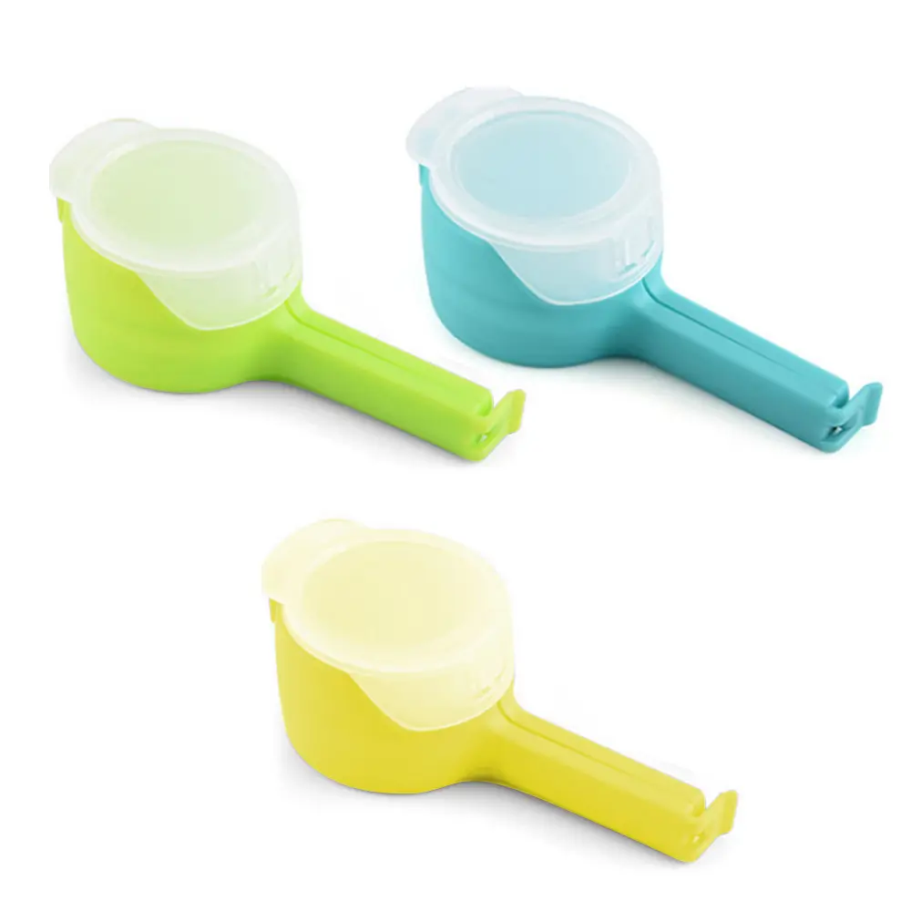 3PCS Color-Coded Durable PP Plastic Small Size Portable Food Bag Clips - Household Kitchen Supplies, Kitchenware Accessory with Pour Spout & Dump Port, Moisture Lock Snack Sealer (Color-Coded for Easy Organization)