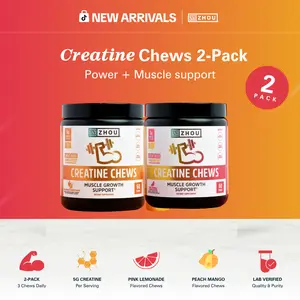 Zhou Nutrition Creatine Chews 2-Pack Bundle — Peach Mango + Pink Lemonade — Daily Workout-Support Routine