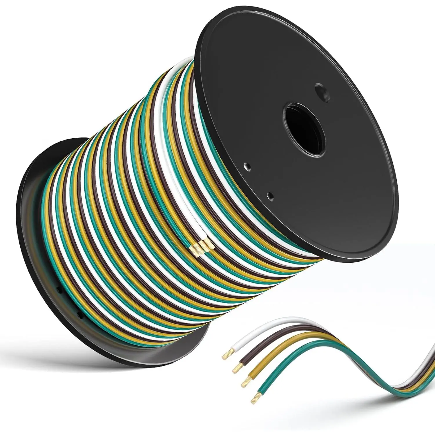 100FT 14 Gauge Trailer Wiring Harness Kit - 4-Way Bonded, Color-Coded Boat Trailer Wiring for Lights