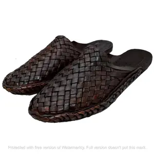 Handmade Brown Leather Kolhapuri Slippers: Bohemian Woven Sandals