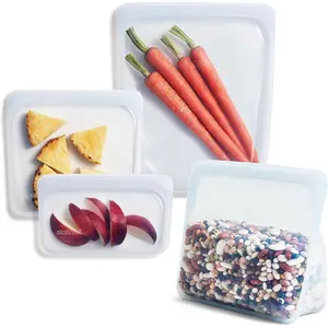 Reusable Bags, 4-Pack, Reusable Freezer Bags,, Dishwasher, Oven Safe, Sous Vide, Containers, Eco Friendly, Food-safe Snack Bag, Clear| Reusable Food Bags