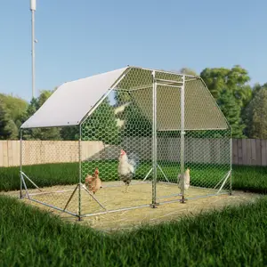 CHIKENCOOP Large Metal Chicken Coop with Waterproof Cover, Walk-in Poultry Cage for Chickens, Rabbits, Ducks, Outdoor Pen outdoorfun