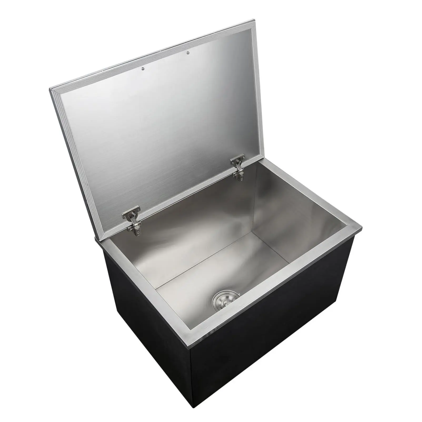 Large Capacity Rectangular Stainless Steel Drop-in Ice Chest with Lid, Drain-Pipe Set, 24H Non-Electric Cold Retention Insulated Ice Bin for Outdoor Kitchen Cold Storage