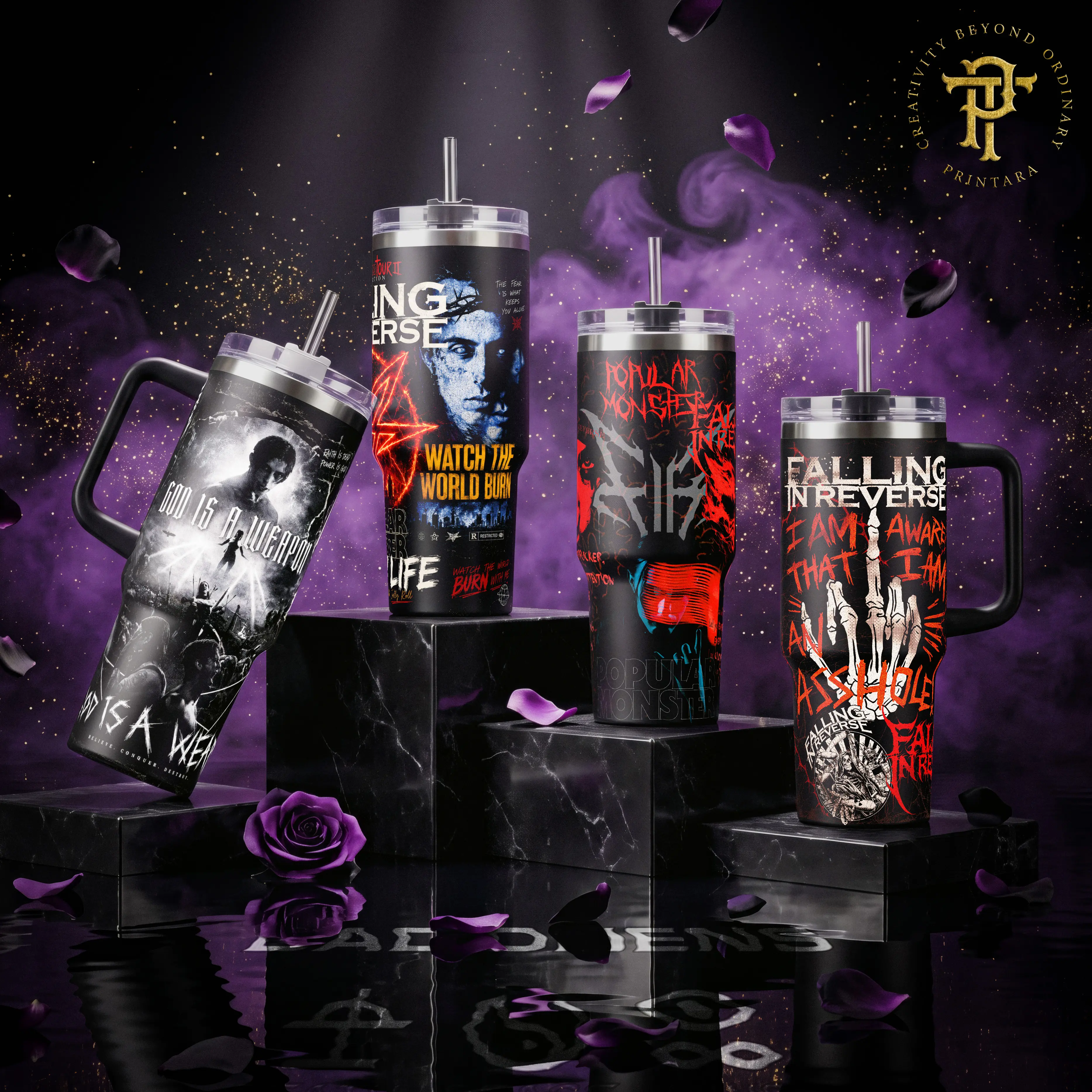 Falling In Reverse Popular Monster Watch World Burn God Is A Weapon 40 20 oz Tumbler Stainless Steel Vacuum Insulated Rock Band Merch Aesthetic Gift for Music and Rock Fans Drinkware Reusable