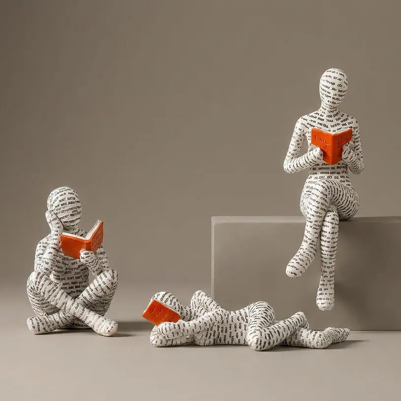 Elegant Reading Figurine Resin Statue, Modern Book Lover Sculpture for Bookshelf, Desk and Home Library Decor, Contemporary Art Accent, Unique Gift for Readers
