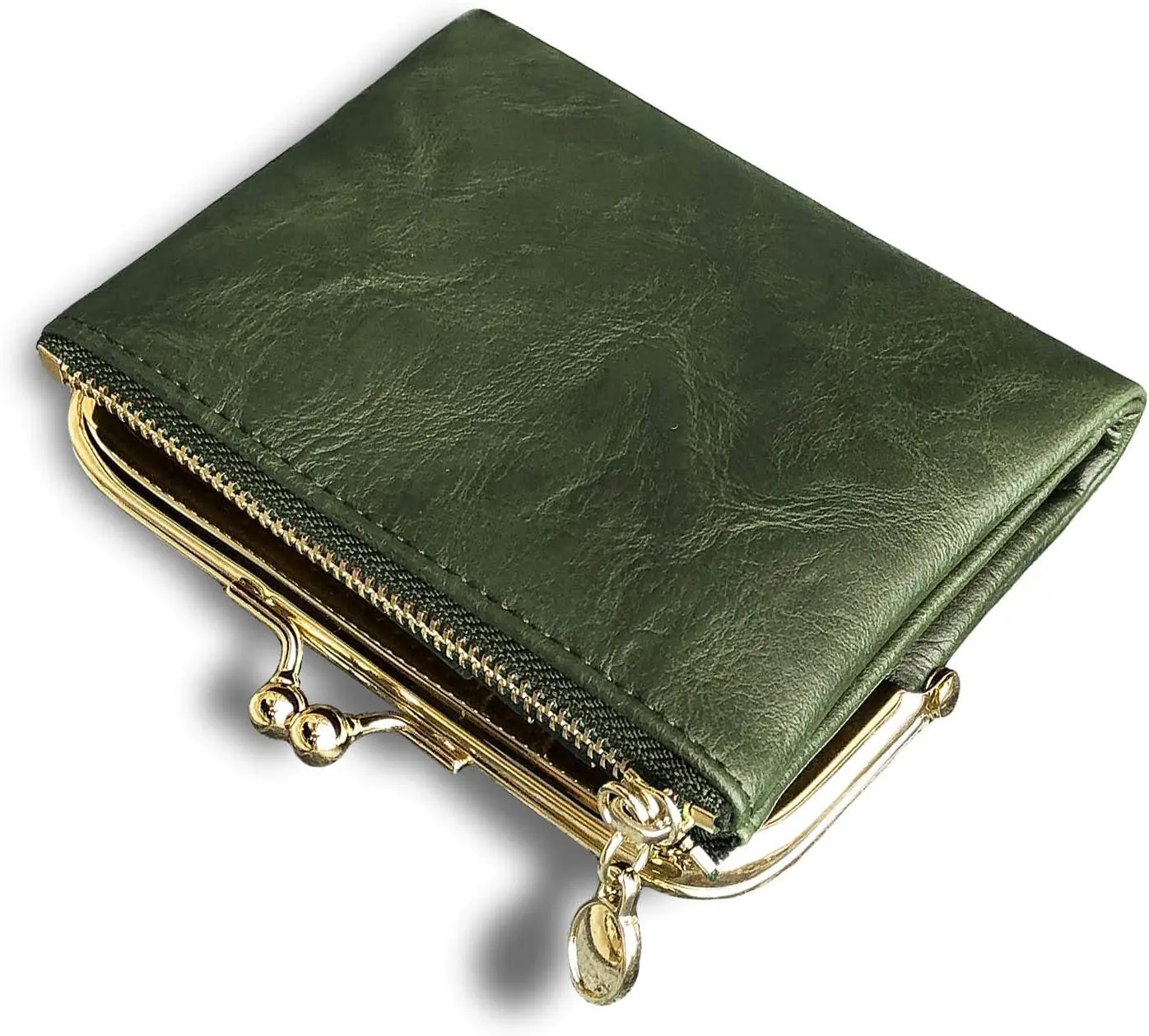 Womens Wallet Small Rfid Ladies Compact Bifold Leather Vintage Coin Purse With Zipper and Kiss Lock
