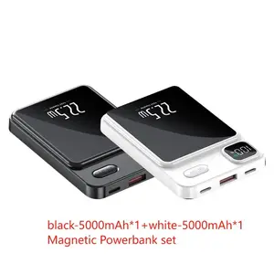 Portable Magnetic Mini Power Bank, 2pcs 5000mAh 15W Fast Charging Power Bank, LED Digital Display Power Bank for Outdoor Travel & Emergency, Valentine's Day Gift