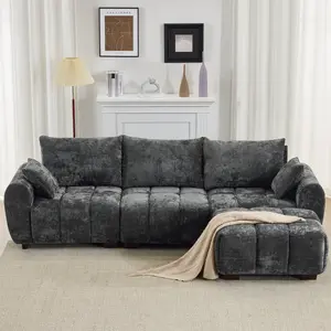 Sherpa Couch, L Shaped Sectional Couch with Movable Ottoman, Tufted Boucle Sofa with Solid Wood Legs, Deep Seat, Modular Sectional Cloud Couches for Living Room, Beige