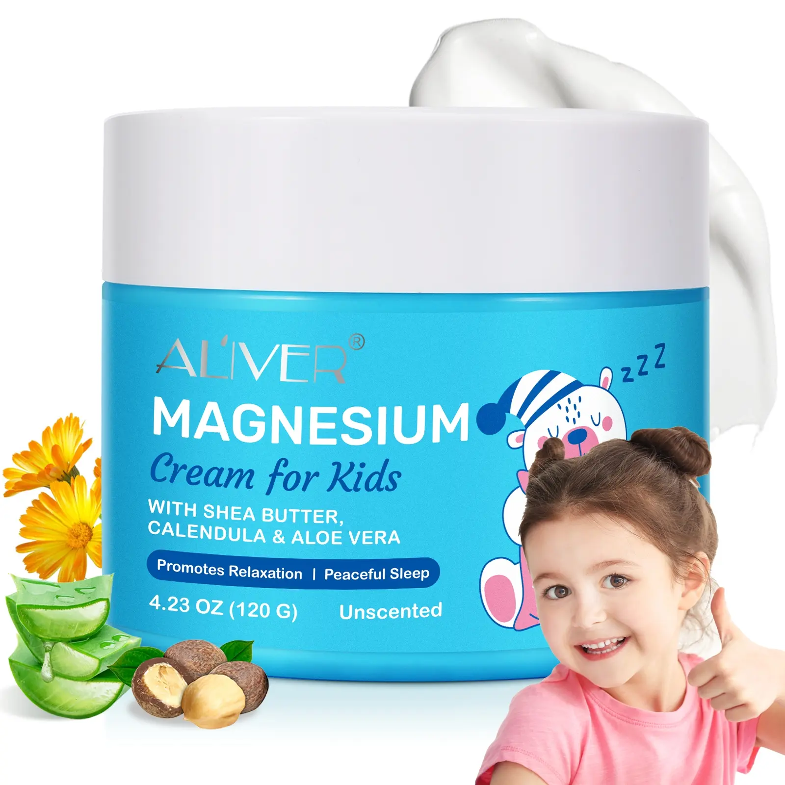 Aliver Magnesium Oil Cream 120g, Soothing Skin Care Products for Kids, Gentle Formula for Dryness Relief, Ideal for Daily Use, Toddler Bedtime Lotion