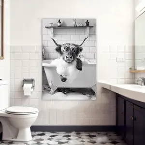 Black And White Highland Cow HomeDecor WallArt LivingRoom Canvas for Bedroom Decor Canvas Poster Aesthetic Office Bathroom Painting Picture Print Modern Family