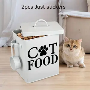 2 Piece PVC Cat Food Storage Box Stickers, Removable Self-Adhesive Wall Decals, Home Decor, Kitchen Organization, Easy Clean, Apartment Pets