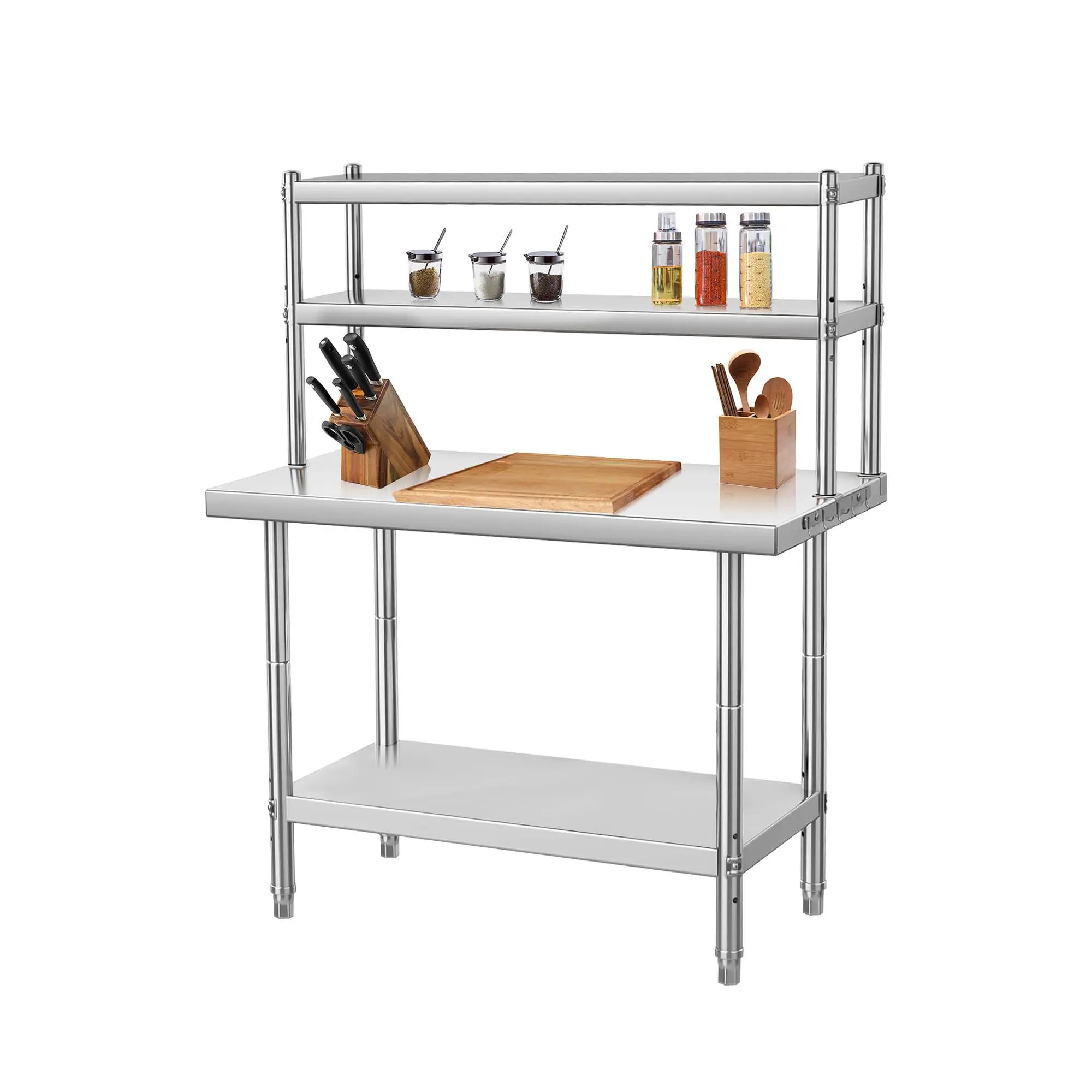 GAOMON Stainless Steel Work Table with Overshelves,30" x 24" Heavy Duty Kitchen Prep Table, Metal Kitchen Prep Table & Shelving Combo