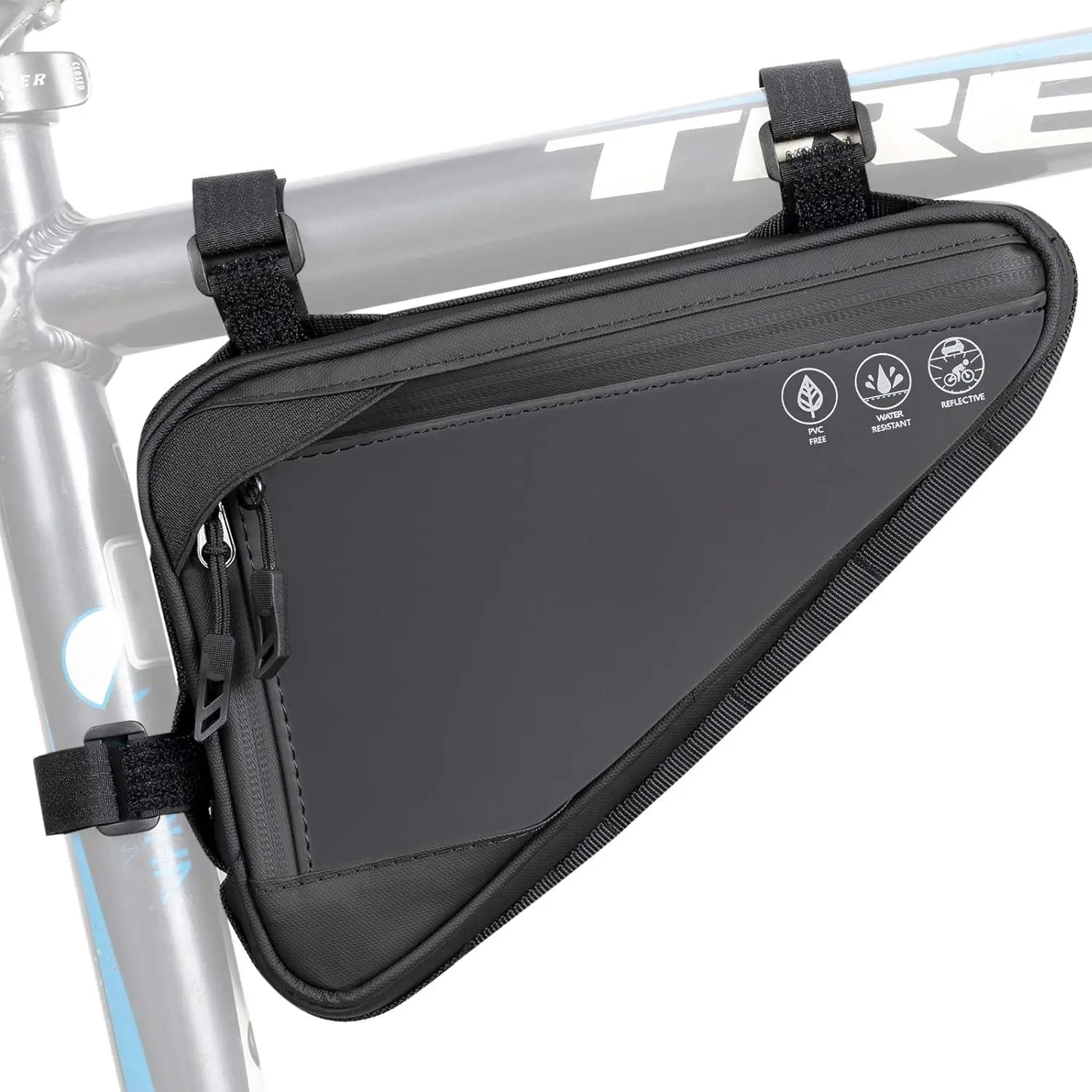 2L Water Resistant Reflective Bicycle Triangle Frame Bag with Two Side Pockets Adjustable Strap-On Design for Mountain Road Bikes
