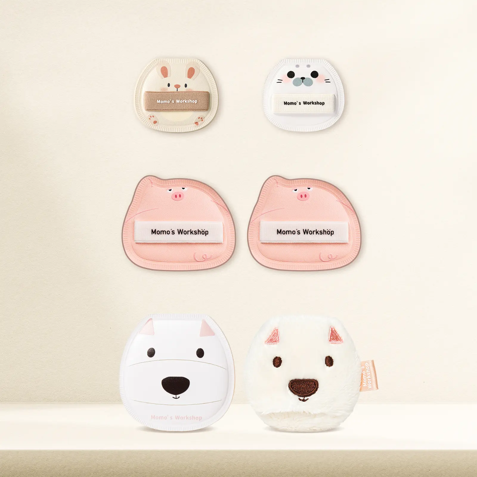 Momo's Workshop Cudl' Critters 6-Piece Triangle Beauty Puff Set, Mini Travel Compact Cosmetics, Individually Packaged for Hygiene, Ideal for Base Makeup, Puff Foundation, Blush, Contouring