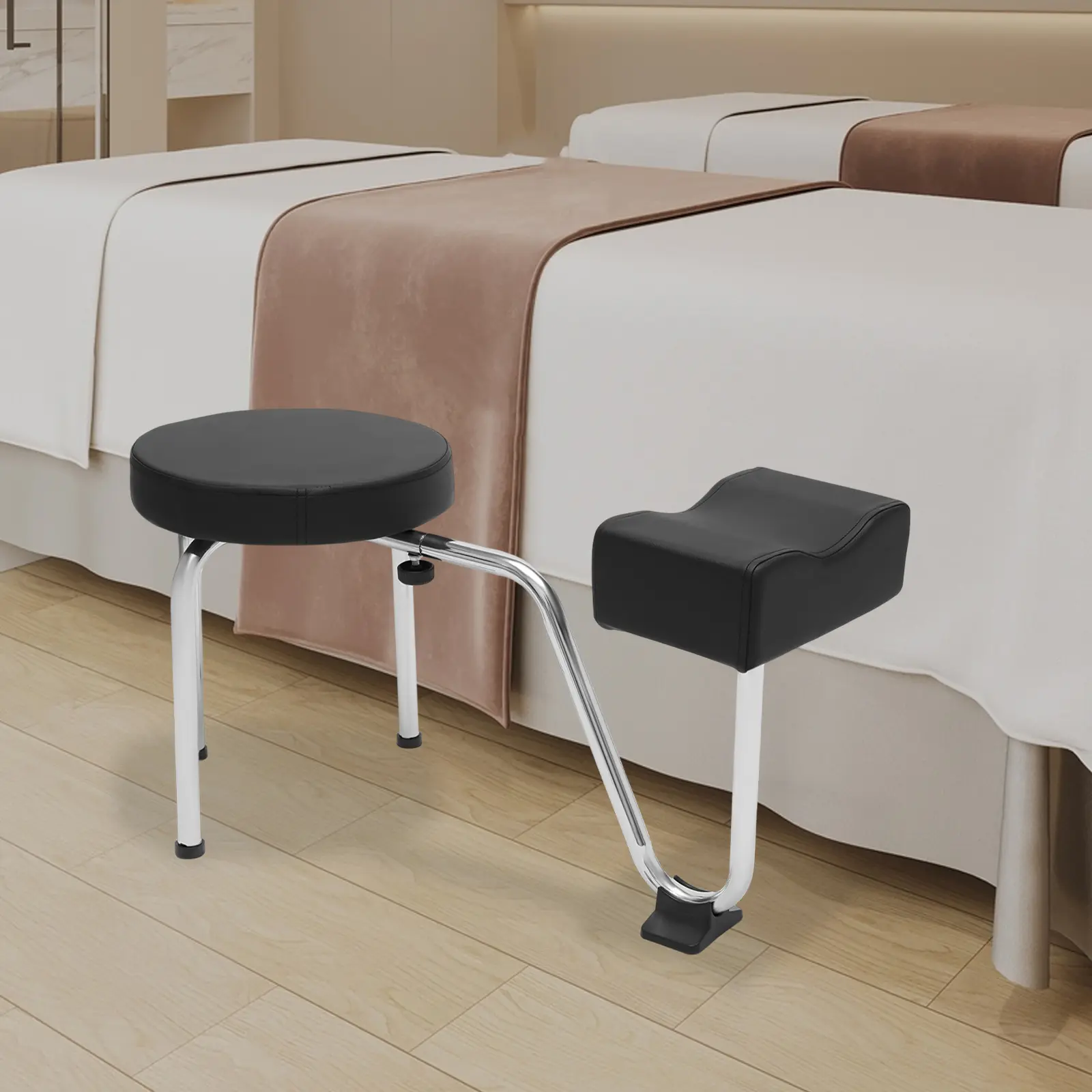 CNCEST 1* Footrest & Adjustable Footstool Set, Iron-Metal Modern Freestanding PVC Furniture, Non-Slip Base, 10kg/22lbs Capacity, Ideal for Home & Threading Salon Commercial Use
