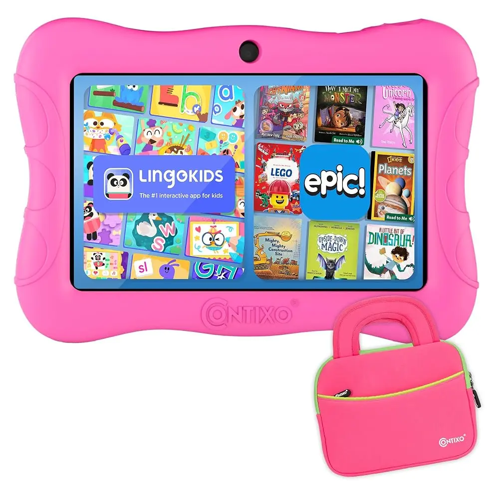 Contixo V9 7" Kids Android Tablet with Sleeve Bag, 32GB, Dual Cameras, Parental Control, 14+ Educational Games