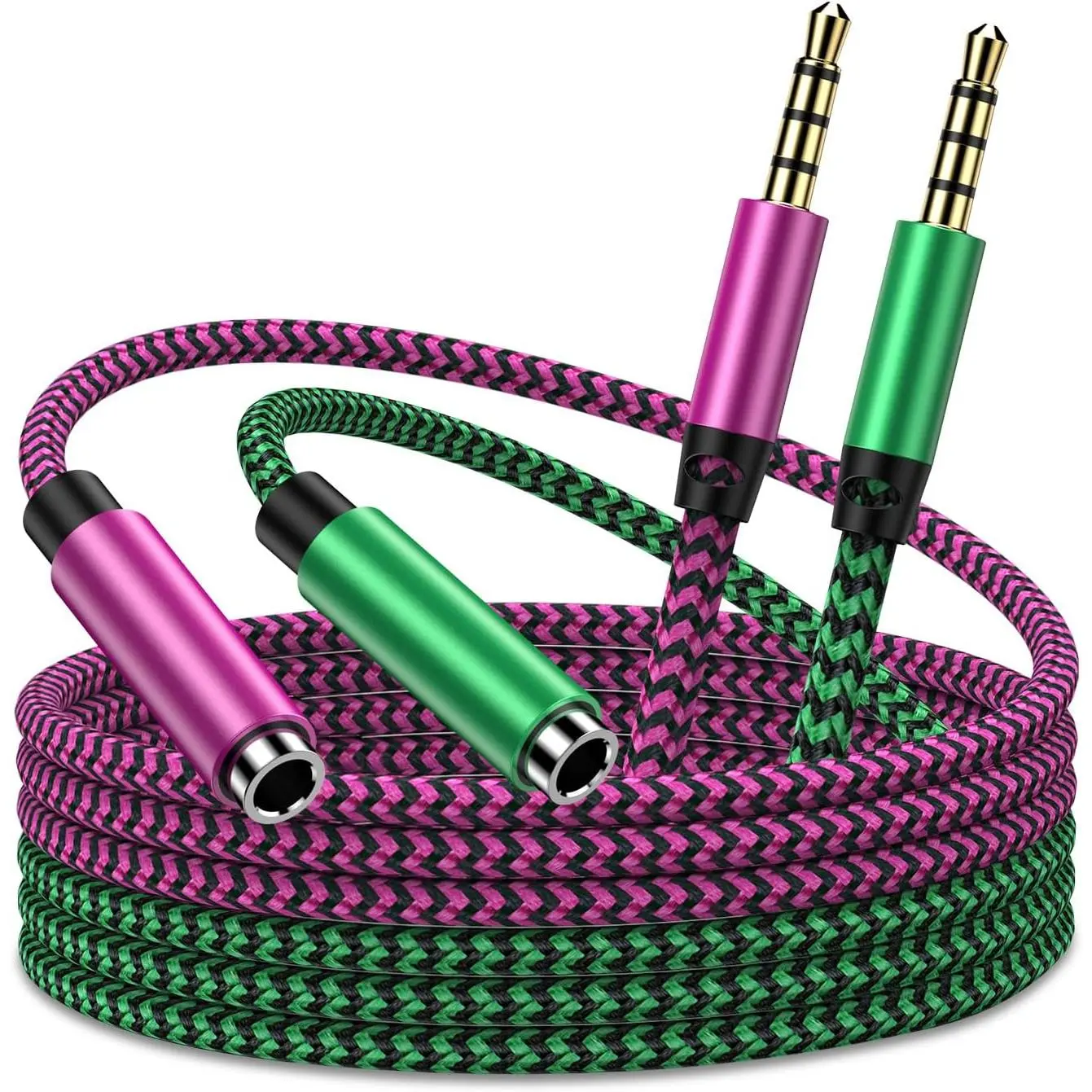 3.5mm Braided TRRS 4-Conductor Audio Extension Cable - Male to Female Headphone Aux Extender with MIC, Noise-Reducing Connector, Compatible with iPhone, iPad, MP3 Device, Tablet, Laptop, Speaker Audio Accessories