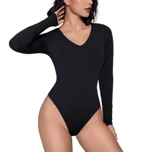 Avidlove Bodysuits for Women Long Sleeve V Neck Body Suit Bodysuit Double Lined Thong Body Suits Tops